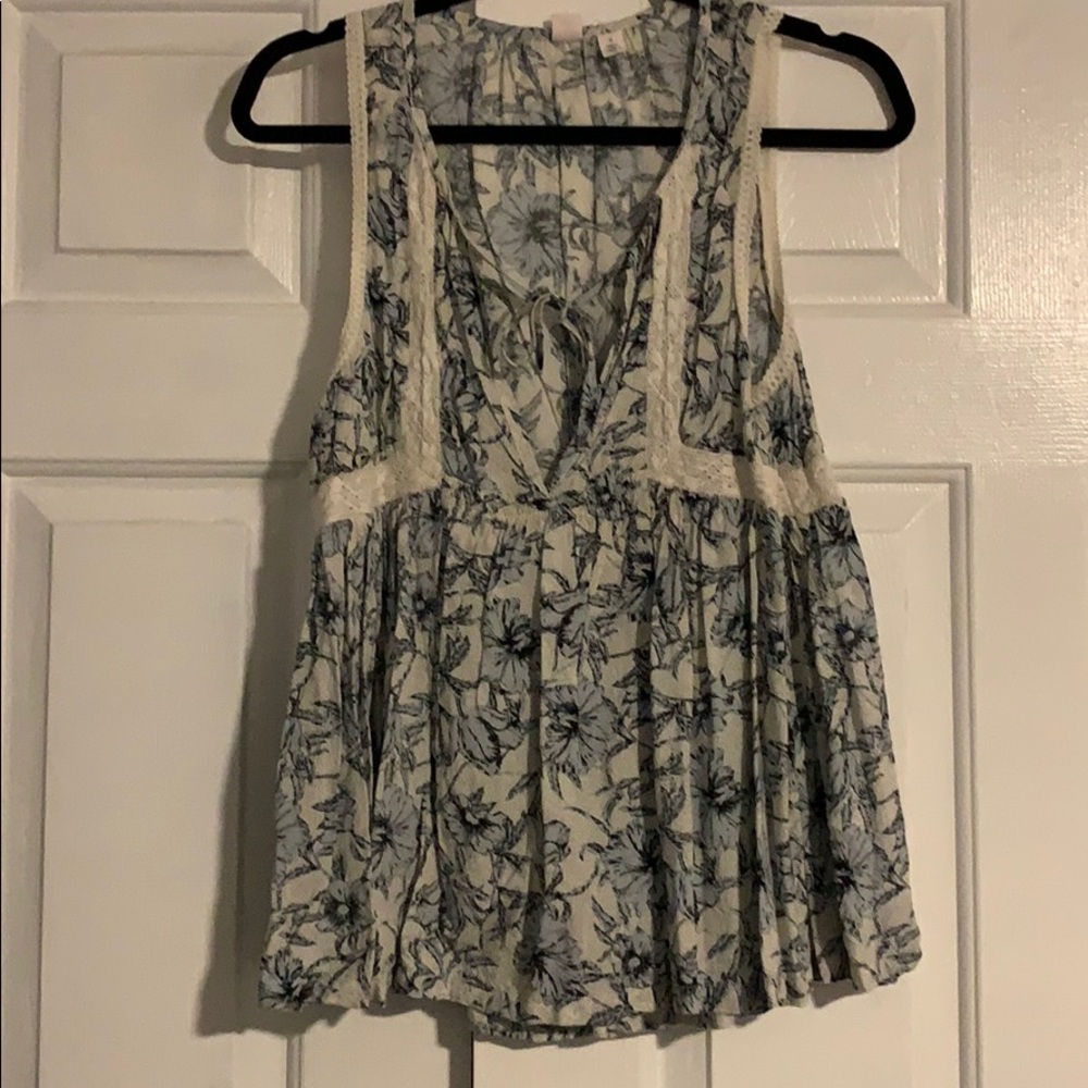 Deep v front tie floral top